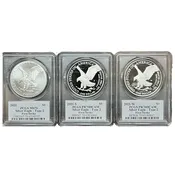 2021 $1 American Silver Eagle Type 2 First Strike 3 coin 70 set PCGS, Emily Damstra Signature