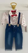 Baby Boys' V-Day Denim Top &amp;amp; Bottom Suspender Set with Bowtie - Cat &amp;amp; Jack™