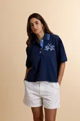 Damen Crop-Fit Poloshirt aus Piqué mit Maxi-Logo - Clementina