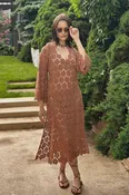 Arelis Cosmos Flower Lace Caftan - Mocha