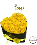 14 YELLOW PRESERVED  ROSES IN A HEART BOX
