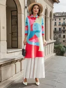 Abstract Button-Front Shirt Dress