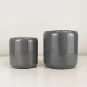 Gray Glossy Ribbed Planter