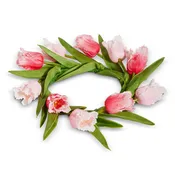 10.5" Real Touch Mixed Pink Parrot Tulip Mini Wreath Candle Ring