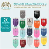 Insulated 12 oz Stemless Wine Cup - 17 colors available