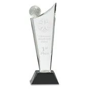 10 3/4″ Clear Crystal Golf/Wave on Black Pedestal Base