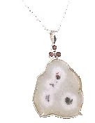 White Drusy Quartz Pendant With Three Red Garnets