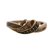 10kt Rose Gold Ribbon Ring with White and Brown Diamonds Size 6.75