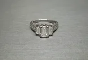14KT White Gold 1.60TCW Three-Stone Emerald cut Diamond &amp; Square Radiant cut Accent Engagement Ring