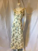 1960's Cream and  blue  Brocaded Gown size 10/12