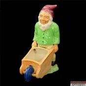 Moriyama Gnome Dwarf Pushing Wheelbarrow Figurine Garden Lawn Marked Japan VTG