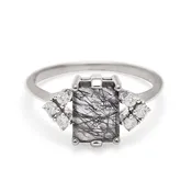 Bea Arrow Ring (Medium) - 14k Gold, Black Rutilated Quartz & Diamonds