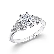 R852W - Elma Designs Diamond Engagement Ring 18K White Gold Milgrain 0.12ct tw