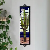 6"x24" Retro Saguaro at Night Tile Mural - Framed