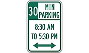 30 Minute Parking with Times 8:30 A.M. to 5:30 P.M. and Double Arrow Sign