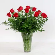 One Dozen Long-Stemmed Roses In Vase
