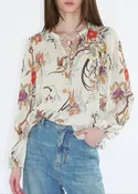 FLORAL INLAY DRAWSTRING BLOUSE