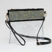 Bling Studded Flat Transparent Crossbody Bag with Wristlet
: Black