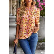 Boho Floral Ruffle Mock Neck Puff Sleeve Shirt | Romantic Blouse