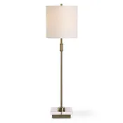 Arvia Antique Brass Modern Metal Buffet Table Lamp with White Linen Shade (32" H Lamp with 9" H x 9" W Shade)