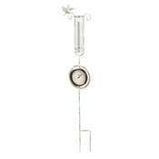 Antique White Metal Thermometer and Rain Gauge Stake