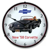 1958 Black Corvette Convertible LED Backlit Clock