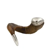 Scottish Ram's Horn Snuff Mull, Historical Trophy With Engravings, Scotland, Dated 1868.