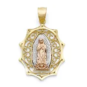 10KT Tri-Color Gold 31.4X18.7MM Our Lady Of Guadalupe Pendant. Chain not Included.