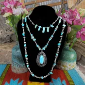 Beaded 3 Strand Silver and Turquoise Necklace "Wonderous Place" by Cowgirl Confetti CCNEC49