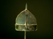 Helmet Blown Glass Scavo W/Stand — Nichols Art Glass