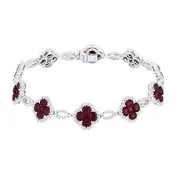 B1065 - 18K White Gold Ruby Clover Bracelet
