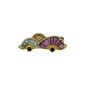 18K Gold Vintage Gemstone Car Brooch With Diamonds Aquamarine & Amethyst