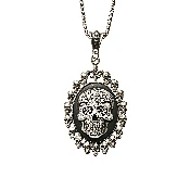 Antiqued White Sugar Skull Cameo in Skull Frame Pendant