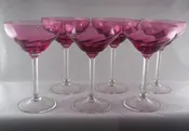 Victorian Cranberry Glass Swirled Stemmed Margarita Glasses, Set of 6
