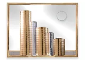 1980s Gold and Silver Acrylic Cityscape Skyline Glass Mirror Wall Sculpture