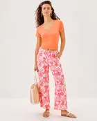 27" Brawley Linen Crop Pant - Resort White Lovely Long Stems