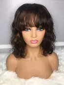 12" Loose wave 13x6 frontal wig, With bang and Caramel highlights, 150 density