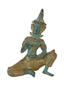 Antique Thai Hindi Bronze Sitting Buddha Statue with Gold Detailing
