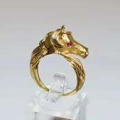 18K Gold Horse Ring with Ruby Eyes — Turkey Mountain Traders