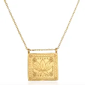 18" Gold Rectangle Lotus Pendant Necklace, 2" Extender