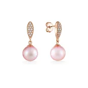 11mm Natural Pink Freshwater Pearl and Diamond Drop Earrings