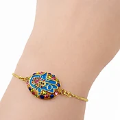 Blue &amp;amp; Fuchsia Crystal Hamsa Chain Bracelet