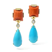 Red Coral and Turquoise Earrings