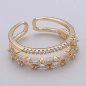 Adjustable Gold Baguette Double Band Ring