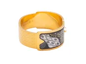 24K Yellow Gold Plated & Grey Frey Wille Fire Enamel Bangle