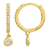 14K Gold and Bezel Diamond Huggie Earrings