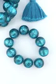 12mm Aqua Blue Retro Glittery Round Italian Resin Beads, 10pc.