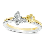 0.05 CT. TW Diamond Flower and Butterfly Two Piece Stackable Ring Set in 10K Two-Tone Gold
