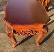 Intricately Carved Solid Wood End or Side Table