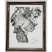 1987 Ralph Shyrock Wildlife Print 28/500 Signed Framed Bobcat Drawing 8x10